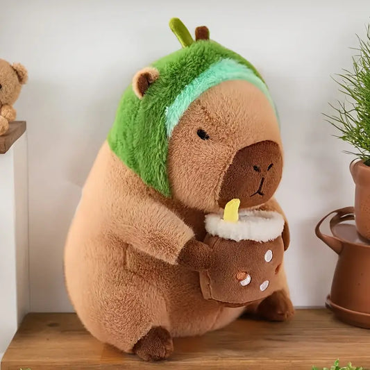 Jucărie din pluș adorabilă cu capybara, cu pălărie si boba