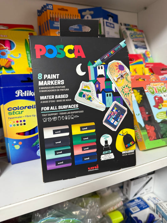 Marker varf 1.8-2.5 mm UNI Posca PC-5M, 8 buc/set, saculet textil