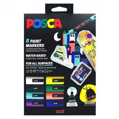Marker varf 1.8-2.5 mm UNI Posca PC-5M, 8 buc/set, saculet textil